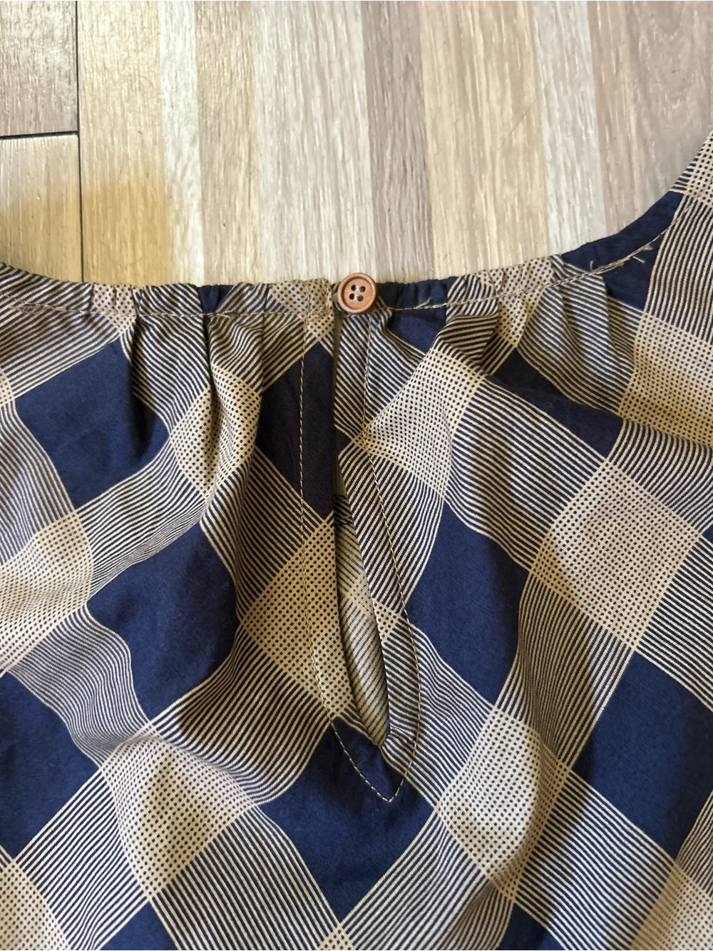 Summersalt Buffalo Plaid Tiered Midi Dress in Navy and Tan 100% Cotton Size Med - Picture 11 of 12